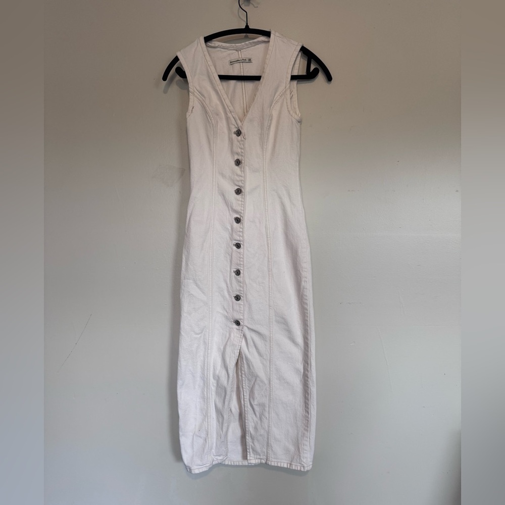 Abercrombie & Fitch White Button-Front Midi Dress